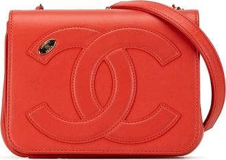 Chanel Pre-owned Womens Leather Cc Logo Crossbody Bag - Orange - One Size