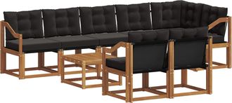 vidaXL Conjunto De Sof&aacute;s De Exterior 9 Uds. Natural Y Negro Vidaxl