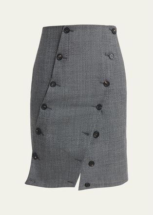 Ferragamo Double-Breasted Mouline Wool Mini Skirt