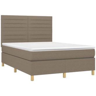 vidaXL Cama Box Spring Colch&oacute;n Y Luces Led Tela Gris Taupe 140x200 Cm Vidaxl