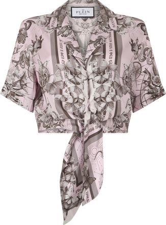 Philipp Plein Cropped Bow Shirt Butterfly Tattoo