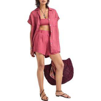 Vitamin A Playa Pocket Linen Cover-Up Button-Up Shirt in Wild Rose Ecolinen at Nordstrom, Size X-Small