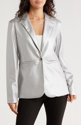 Area Stars Liana Metallic Faux Leather Blazer in Silver at Nordstrom Rack, Size X-Large