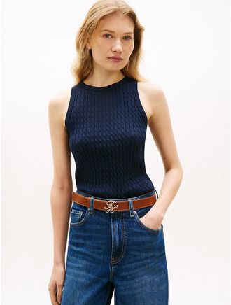 Tommy Hilfiger Womens Cable Knit Sweater Tank - Navy - XXS