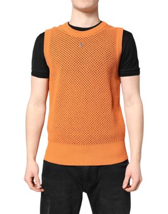 Dolce & Gabbana Mens Orange Cashmere Round Neck Sleeveless T-Shirt Silk