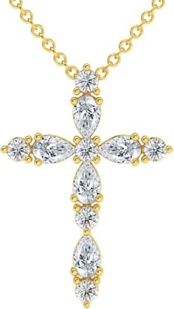 Pompeii3 3/4Ct Diamond Cross Round & Pear Shape 14k Gold Necklace Lab Grown 1 Tall