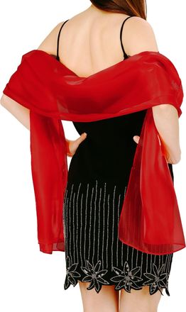 World of Shawls Silky Iridescent Wrap Stole Shawl For Weddings Bridal Bridesmaids Evening Wear Prom & Parties (Red)