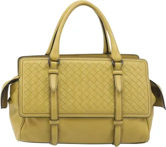 Bottega Veneta Monaco Nappa Leather With Intrecciato Detail Yellow Leather Handbag (Pre-Owned)