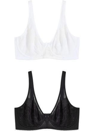 Bonprix Minimizer-BH BONPRIX, Damen, Gr. 100, Cup F, wei&szlig;, schwarz, Obermaterial: 80% Polyamid, 20% Elasthan. Netzfutter: 90% Polyamid, 10% Elasthan. Spitze: 