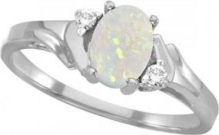 Allurez Oval Opal and Diamond Ring in 14K White Gold (0.46ct)