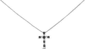 House of Brilliance 925 Sterling Silver 1/2 Cttw Alternating Black and White Diamond Cross Pendant Necklace (Treated Black and H-I Color, I3 Clarity) - 18