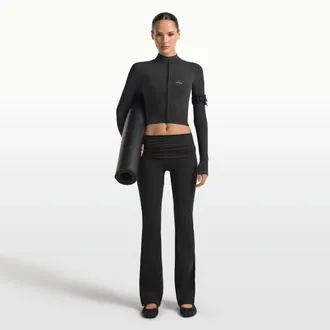 Nike Womens SKIMS Matte Flared Fold-Over Waistband Pants in Black | BOLEG9493W-OBD