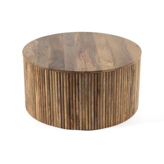 Jaipur Furniture Ribbed Round Coffee Table - Mango Wood - L80xW80xH40cm - Light Finish in Brown