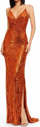 Dress The Population Jordana Sequin Gown In Orange