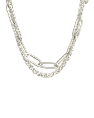 Sterling Forever Silver Emery Paperclip & Curb Chain Layered Necklace