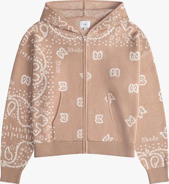 Rhude Mens Beige Cashmere Blend Bandana Knit Hoodie