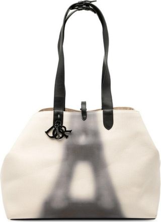 Dior Black Ivory Canvas Leather Shoulder Bag Tote Bag (Pre-Owned)