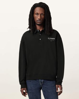 AllSaints Mens Cotton Underground Oversized Fit Polo Neck Sweatshirt, Size: XXL