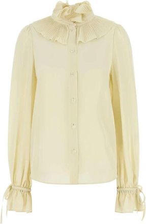 Valentino Garavani Geplooide Blouse met Hoge Hals - Dames - Overhemden - Geel - S - Overhemden