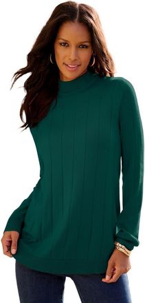 Roaman's Plus Size Drop Needle Mockneck Lightweight Sweater Knit in Emerald Green at Nordstrom, Size Medium