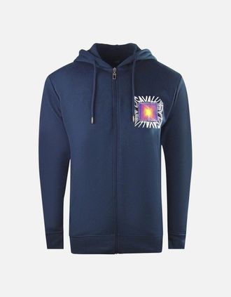 Roberto Cavalli Mens Cavalli Class Aysmmetric Box Design Navy Blue Zip Up Hoodie - Size: 40
