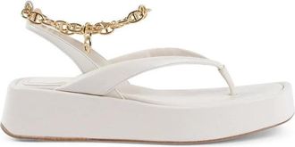 Dee Ocleppo Gouden Ketting Sleehak Leren Sandalen - Dames - Sandalen - Beige - 39 EU - Leer - Schoenen