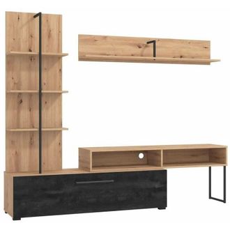 BIZZOTTO Parete da soggiorno Emily, porta tv con mensole, color rovere antico e carbonio, 205,5 x 41,5 x 173 cm