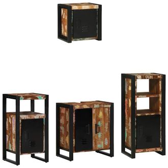vidaXL Juego De Muebles De Ba&ntilde;o 4 Pcs Marr&oacute;n Madera S&oacute;lida Recuperada