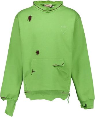 Marni Groene Distressed Katoenen Sweatshirt - Heren - Sweatshirts - Groen - S - Katoen - Hoodies & sweatvesten
