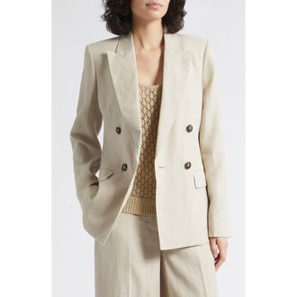 Reiss Kit Double Breasted Linen Blazer in Neutral at Nordstrom, Size 10