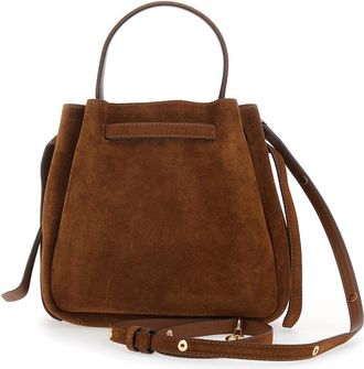 Tory Burch Womens Handbag Romy Bucket Bag Brown Suede Calf Leather Handbags Hand