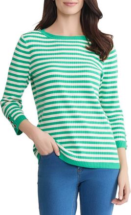Jones New York Stripe Boat Neck Sweater in Kelly /White Sand at Nordstrom, Size X-Large