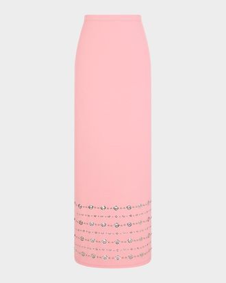 Paco Rabanne Grommet Embellished Viscose Crepe Maxi Skirt