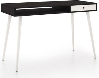 HOGAR 24 Escritorio de madera maciza natural, color negro y blanco