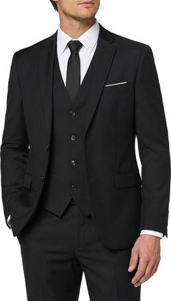 Mys Mens 3-Piece Slim Fit Suit Set with Tie, 2-Button Blazer Jacket, Vest and Trousers, Business, Wedding, Party, Prom, Mens Suit, black, M