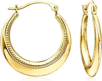 Ross-Simons 14kt Yellow Gold Beaded and Polished Hoop Earrings