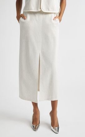 Emporio Armani Studded Twill Midi Skirt in Off White at Nordstrom, Size 12 Us