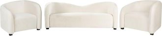 Beliani Conjunto De Sala De Estar Tapizado Moderno Elegante Sof&aacute; Y Sillones Con Respaldo Curvo De Terciopelo Blanco Crema Veltada