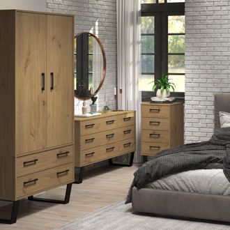 Core 10 Texas 2 Door, 2 Drawer Wardrobe - H176cm x W76.5cm x D53cm in Light Brown