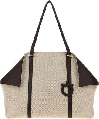 Ferragamo Canvas Sjaal Shopper - Dames - Shoppers - Beige - ONE Size - Leer - Tassen