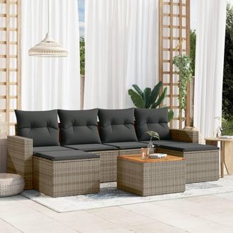 vidaXL Vidaxl - Set De Sof&aacute;s De Jard&iacute;n 7 Piezas Con Cojines Rat&aacute;n Pe Gris
