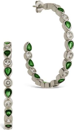 Sterling Forever Bezel Mixed Cubic Zirconia Inside Out Hoop Earrings in Silver at Nordstrom