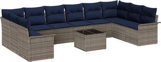 vidaXL Conjunto De Sof&aacute; De Jard&iacute;n 11 Uds. Gris Rat&aacute;n Sint&eacute;tico Vidaxl
