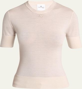 Courr&egrave;ges Merino Wool Knit Short-Sleeve Top