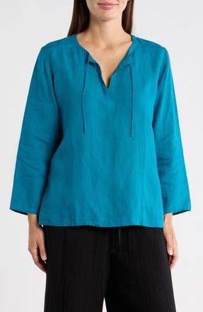 Eileen Fisher Split Neck Organic Linen Top in Dragonfly at Nordstrom Rack, Size X-Small