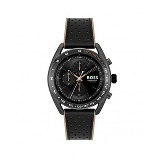 HUGO BOSS Womens Center Court Mens Leather Strap Watch - Black material_stainless_steel1 - One Size