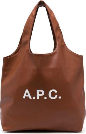 A.P.C. Ninon Logo Print Tote Bag - Dames - Shoppers - Bruin - ONE Size - Leer - Tassen