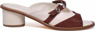 Kudeta White Brown Open-Toe Strap Leather Mules