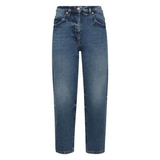 Msgm Msgm, Jeans, Dames, Blauw, S, Katoen, Straight-leg Jeans met Logo Label Achter