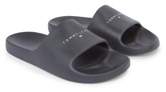Tommy Jeans TJW PRINTED PU POOL SLIDE, Plateau, Sommerschuh, Schlappen mit Logoschriftzug, in schmaler Form
